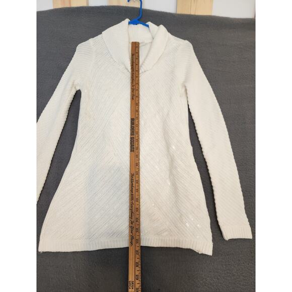 Chicos Ivory Sequin Embellished Cowl Neck Long Sleeve Sweater Sz 0 US S Pullover - Picture 5 of 8